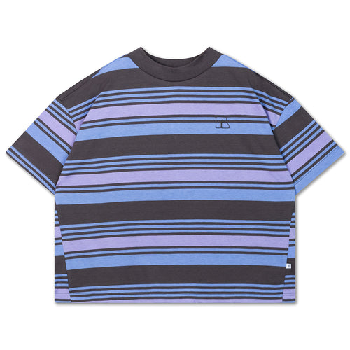 Boxy T-Shirt Mulit Grey Purple Stripe