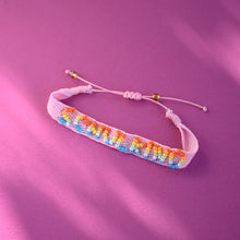 Laden Sie das Bild in den Galerie-Viewer, Gewebtes Armband Schulkind rosa/regenbogen