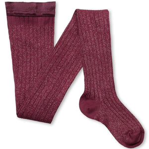 Amélie Gerippte Glitzerstrumpfhose Raisin Rose