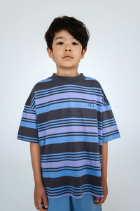 Boxy T-Shirt Mulit Grey Purple Stripe