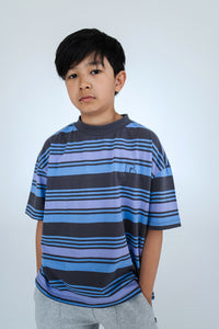 Boxy T-Shirt Mulit Grey Purple Stripe