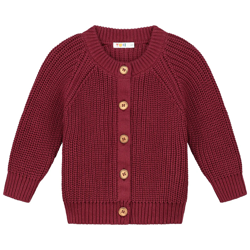 Knitted Raglan Cardigan Plum