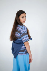 Boxy T-Shirt Mulit Grey Purple Stripe