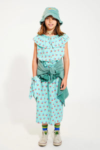 Bluse Cherries turquoise & white checkered